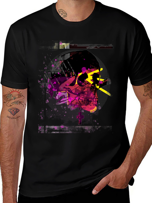 Edgy Skull Graphic Print Mens Black T-Shirt