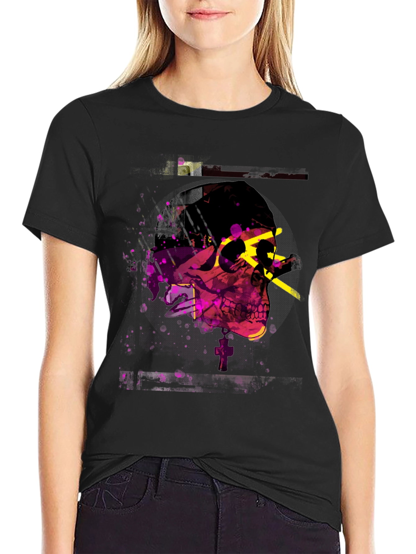 Edgy Skull Graphic Print Mens Black T-Shirt