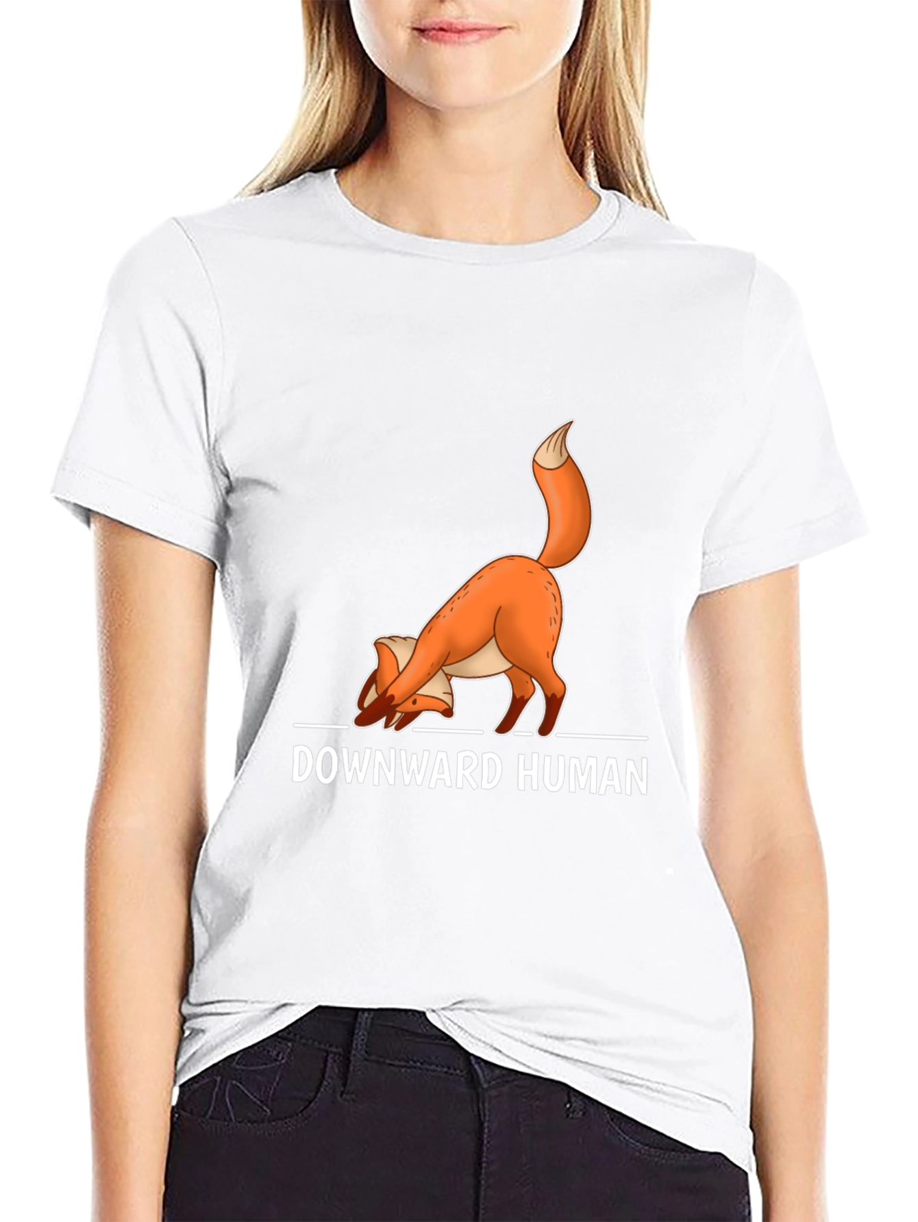 Downward Human Fox Yoga Black T-Shirt