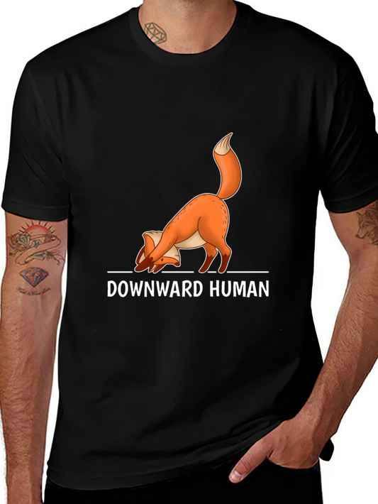 Downward Human Fox Yoga Black T-Shirt
