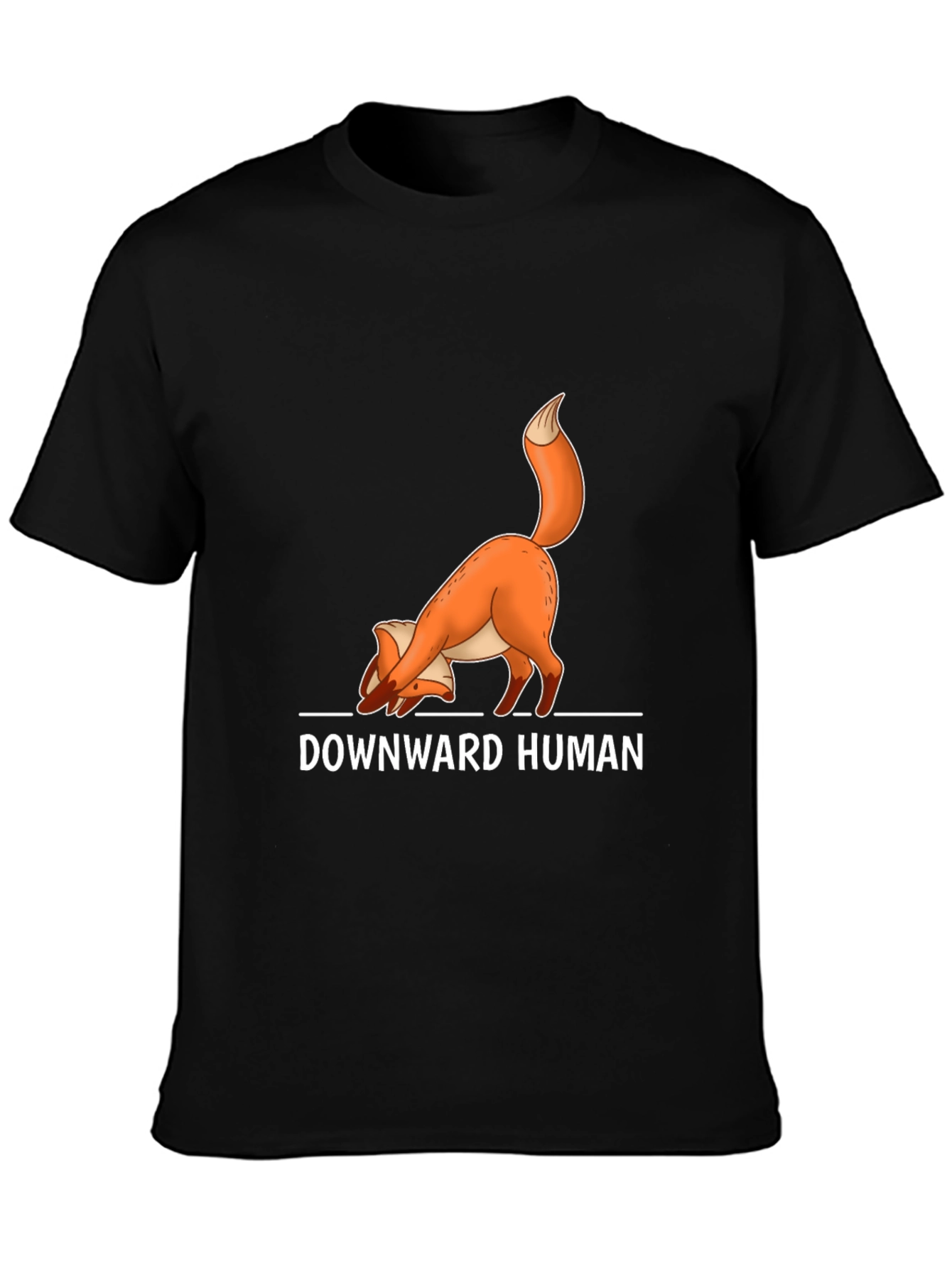 Downward Human Fox Yoga Black T-Shirt