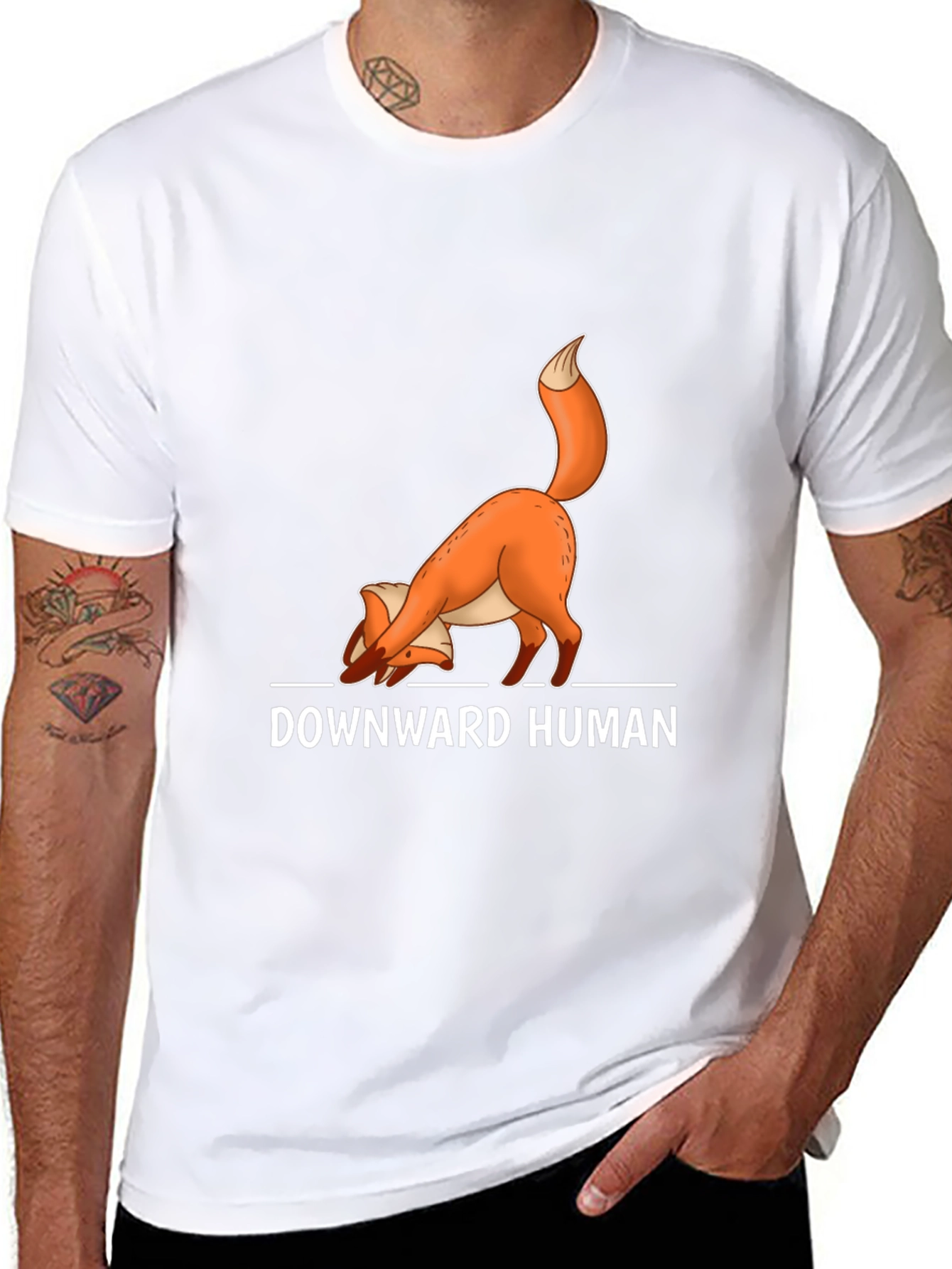 Downward Human Fox Yoga Black T-Shirt