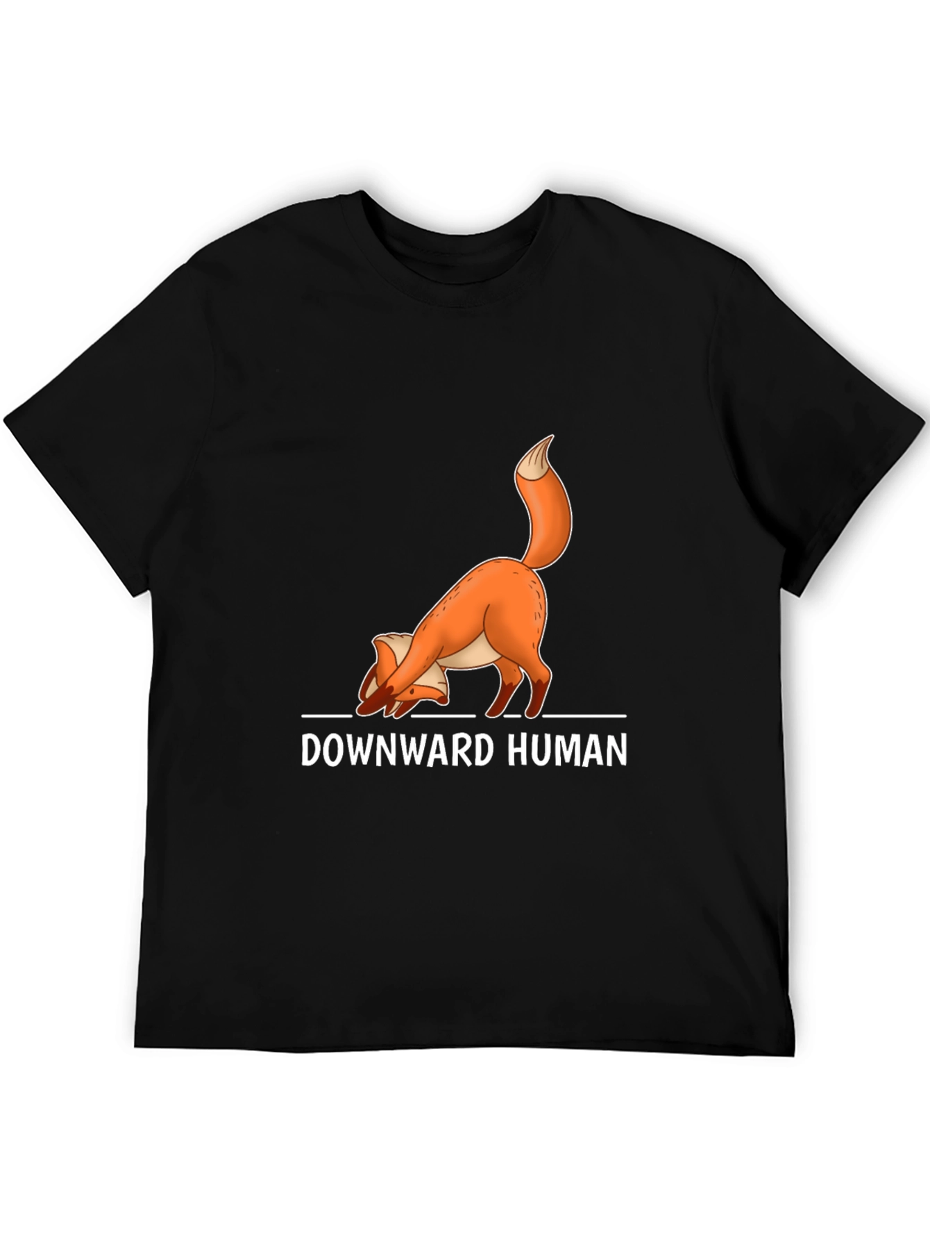Downward Human Fox Yoga Black T-Shirt