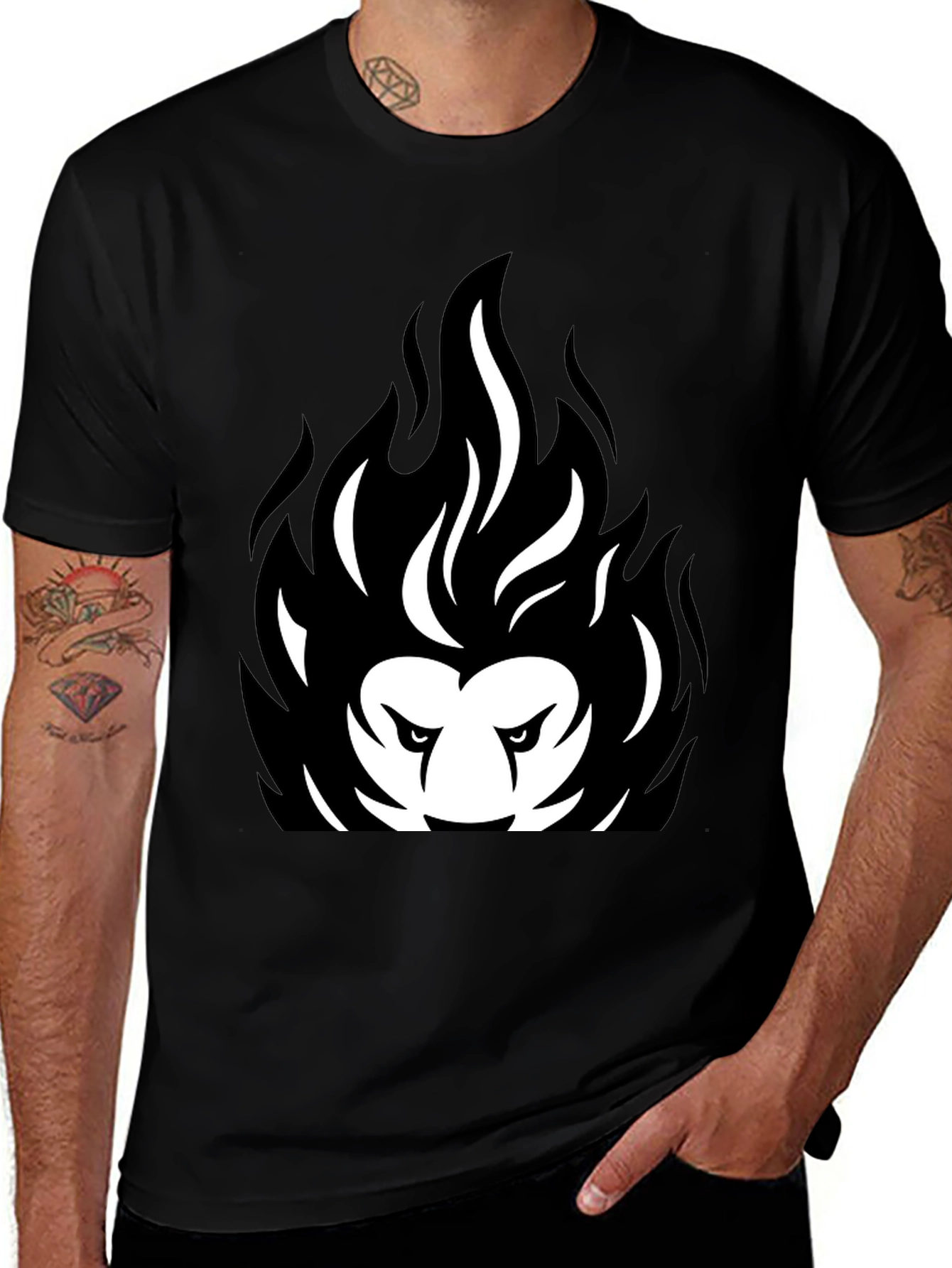 Fiery Lion Black Graphic Tee