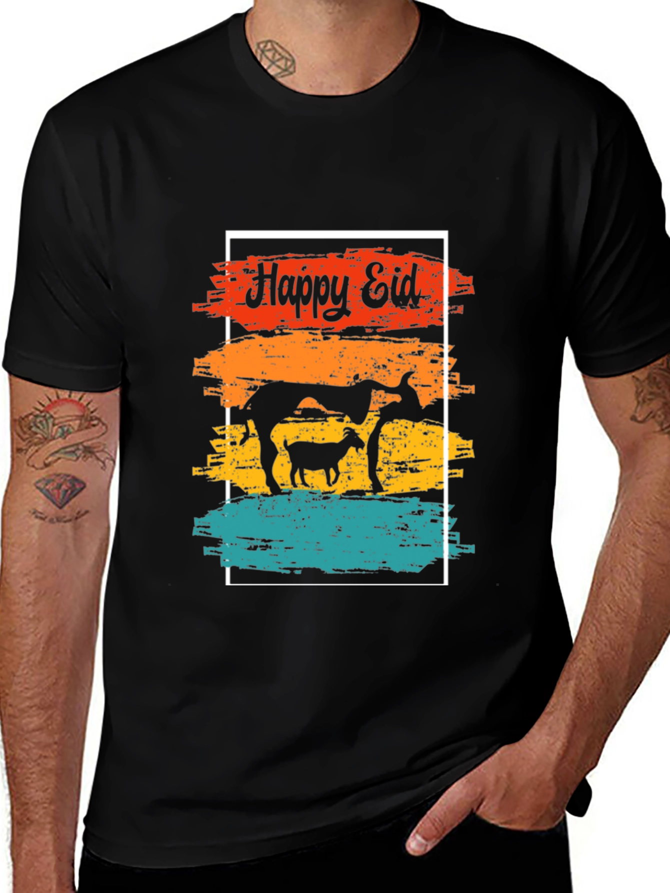 Happy Eid T-Shirt - Mens Black Graphic Tee