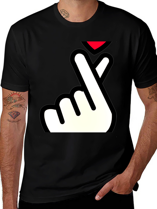 Finger Heart Gesture Graphic Tee - Korean Pop Culture T-Shirt