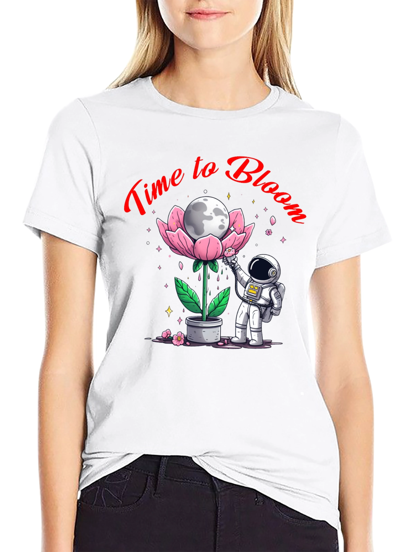 Time to Bloom T-Shirt - Astronaut Moon Flower Tee