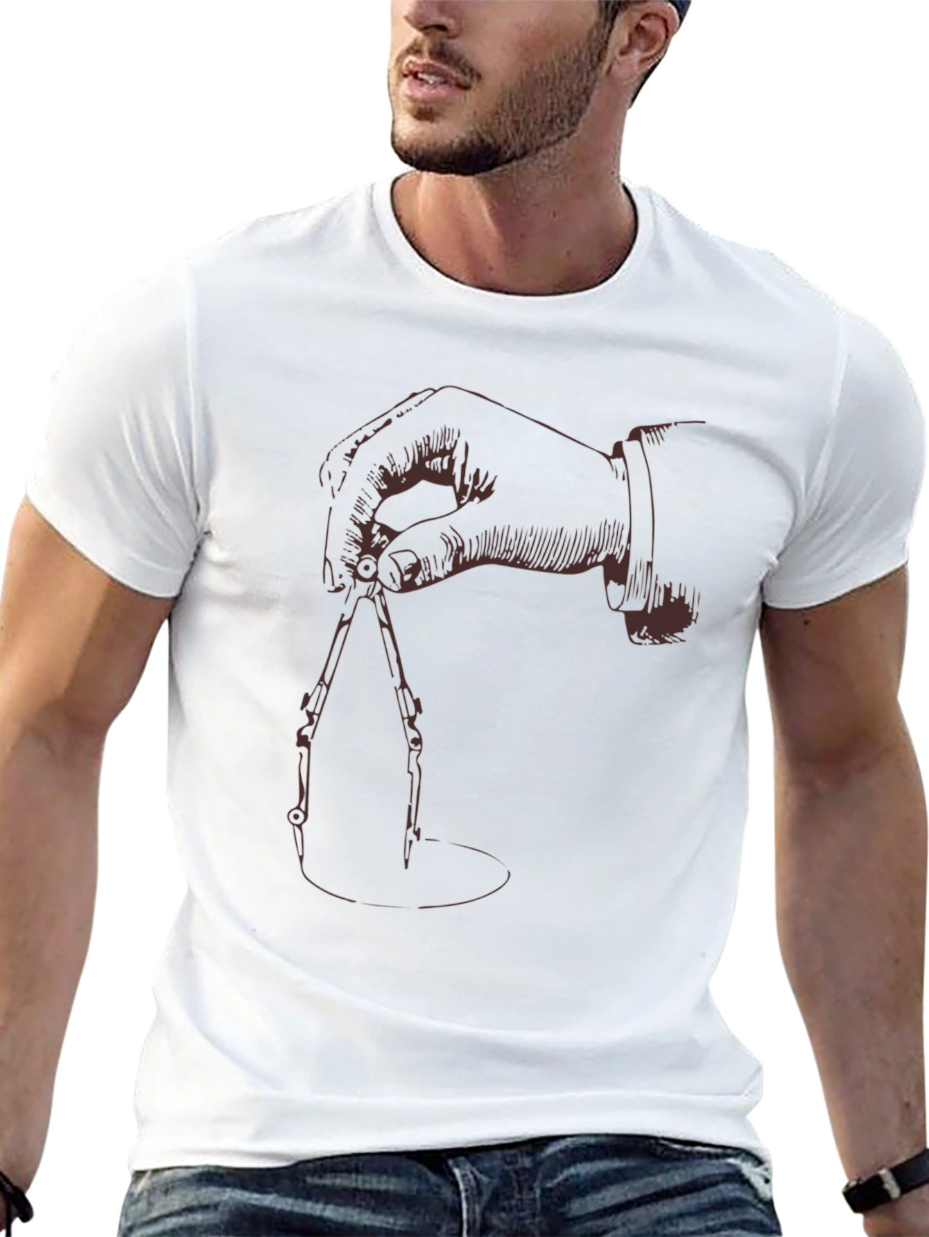 Black T-Shirt with Hand Drawing Compass Design