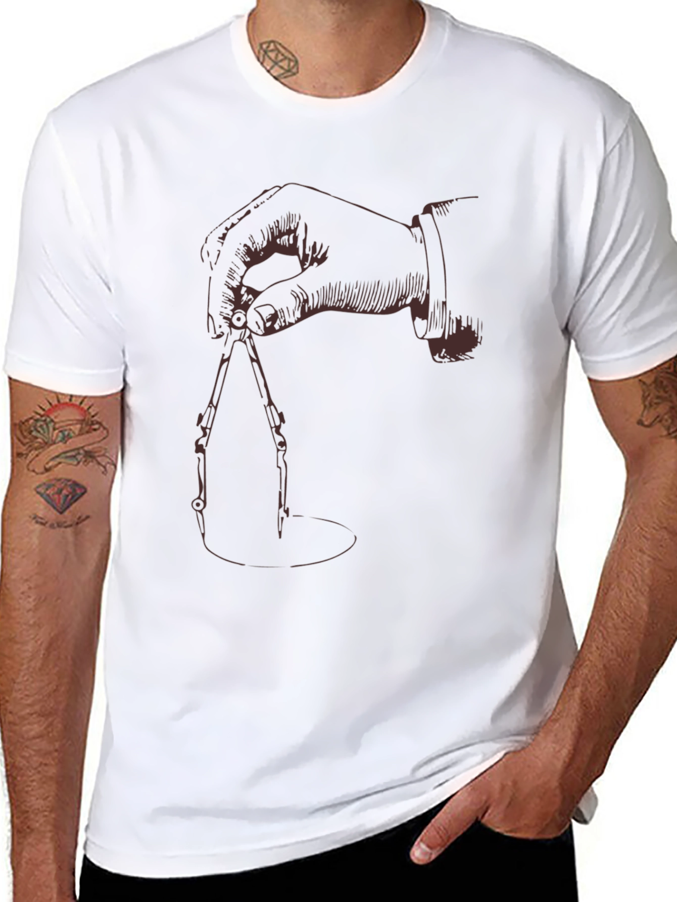 Black T-Shirt with Hand Drawing Compass Design