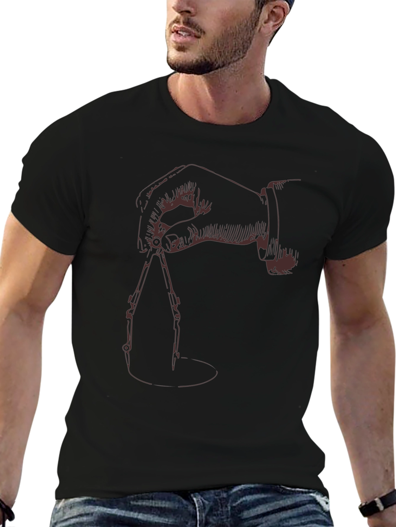 Black T-Shirt with Hand Drawing Compass Design