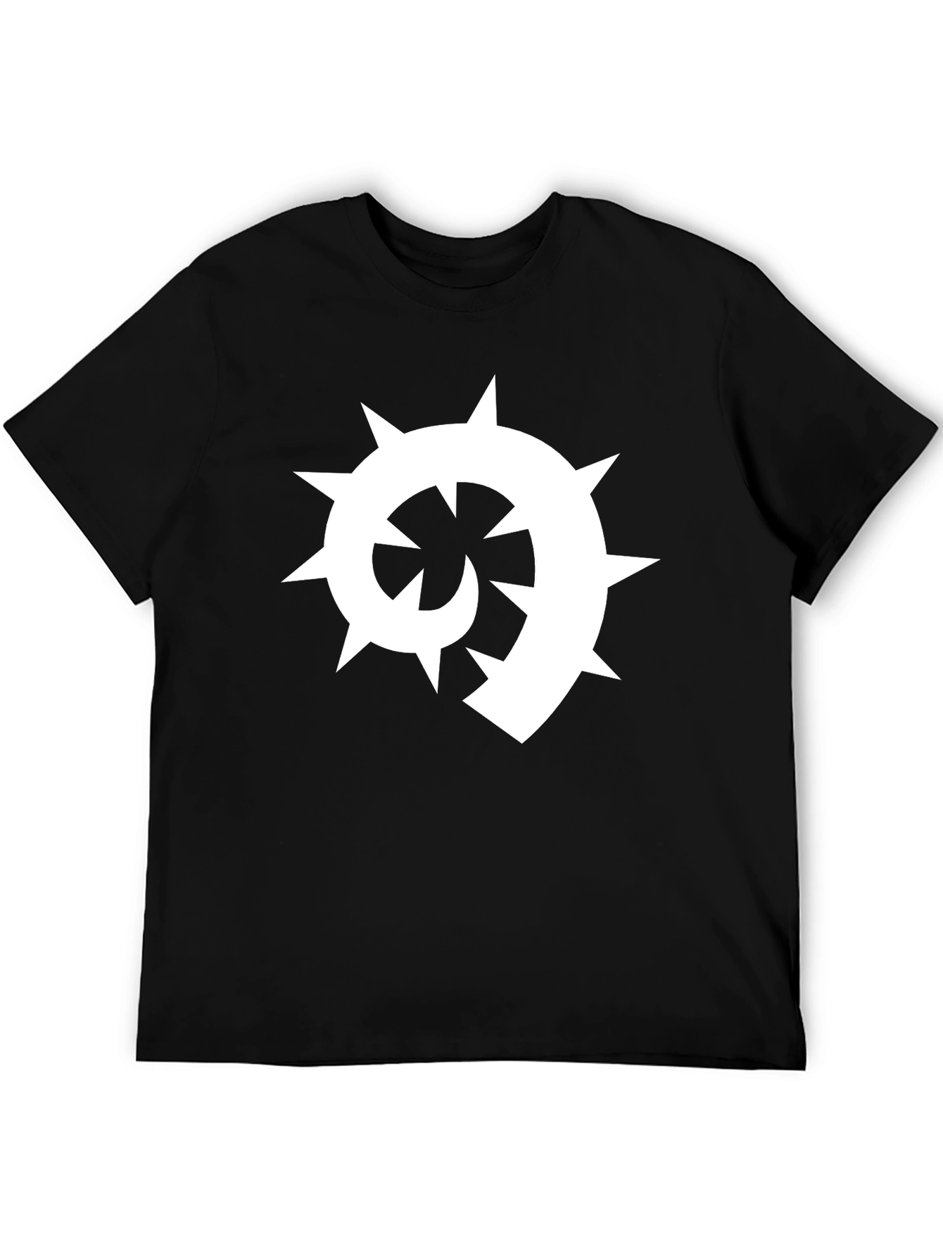 Black T-Shirt with White Spiked Spiral Design