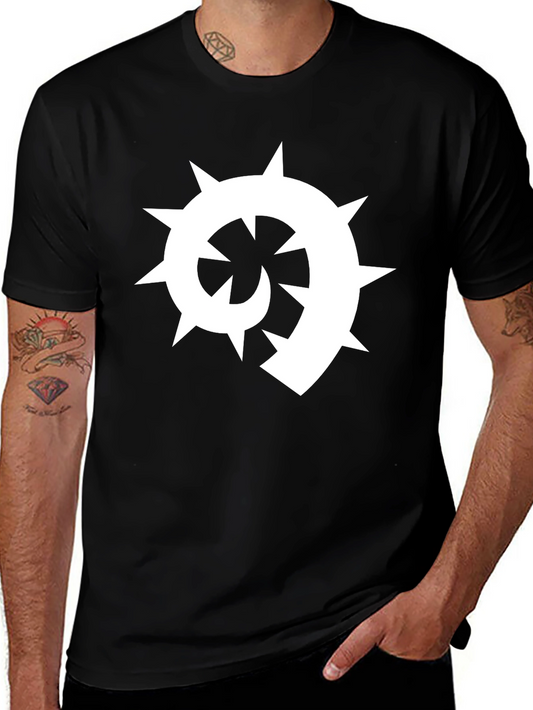 Black T-Shirt with White Spiked Spiral Design