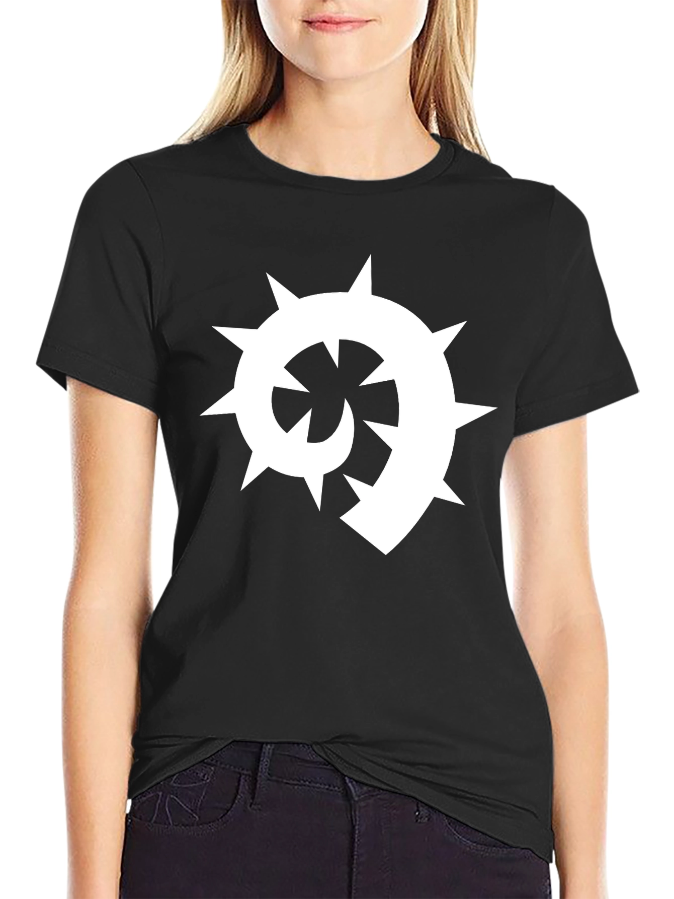 Black T-Shirt with White Spiked Spiral Design