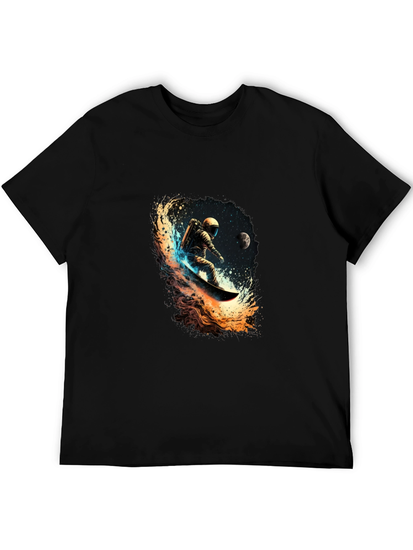 Astronaut Space Surfing Black T-Shirt