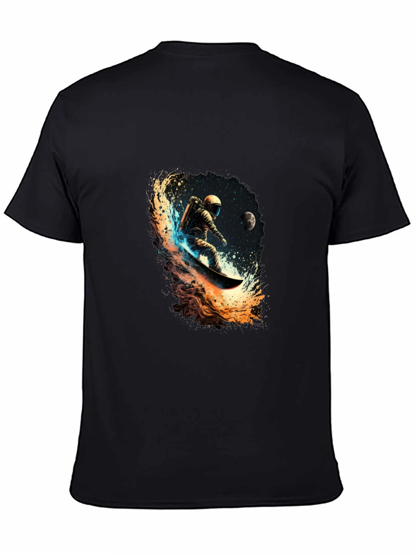Astronaut Space Surfing Black T-Shirt