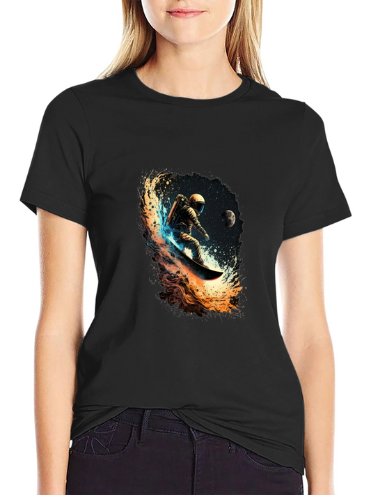 Astronaut Space Surfing Black T-Shirt