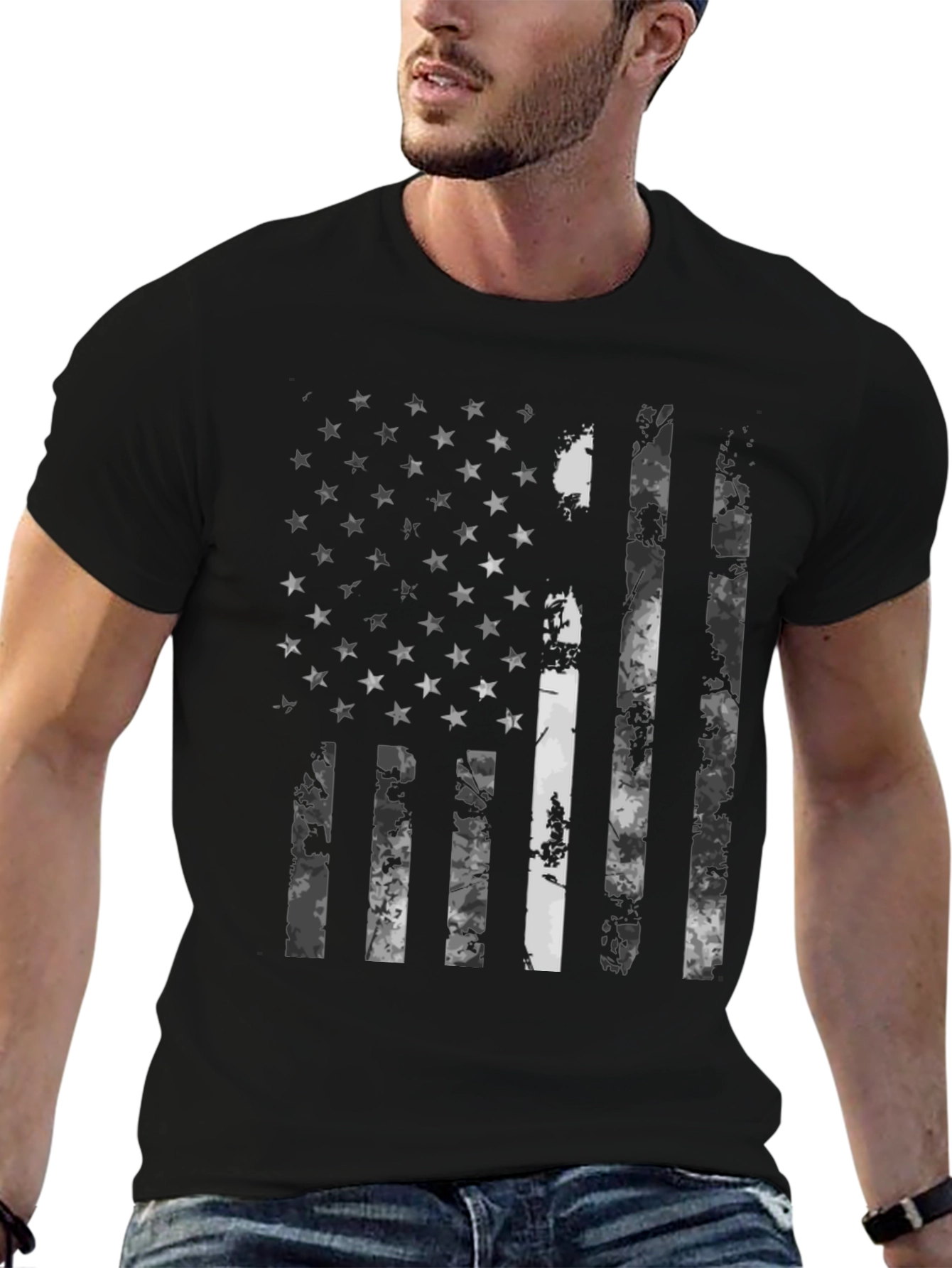 Patriotic American Flag Distressed Graphic T-Shirt