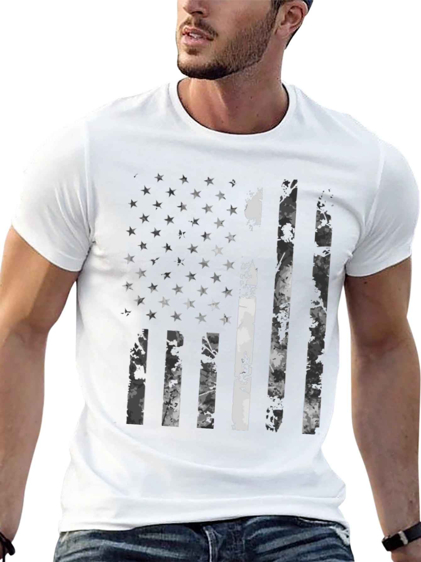 Patriotic American Flag Distressed Graphic T-Shirt