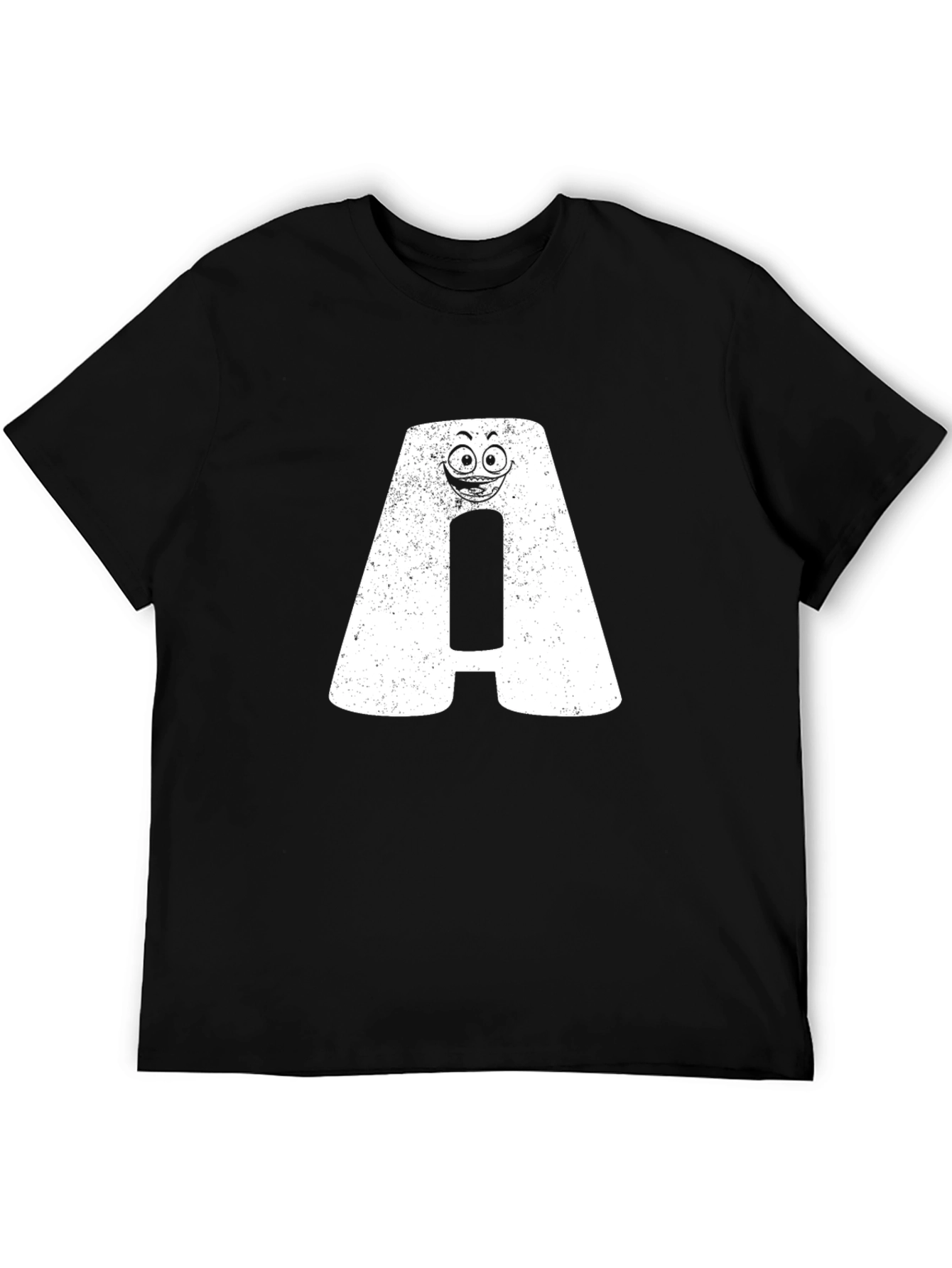Funny Letter A Face Graphic Black T-Shirt