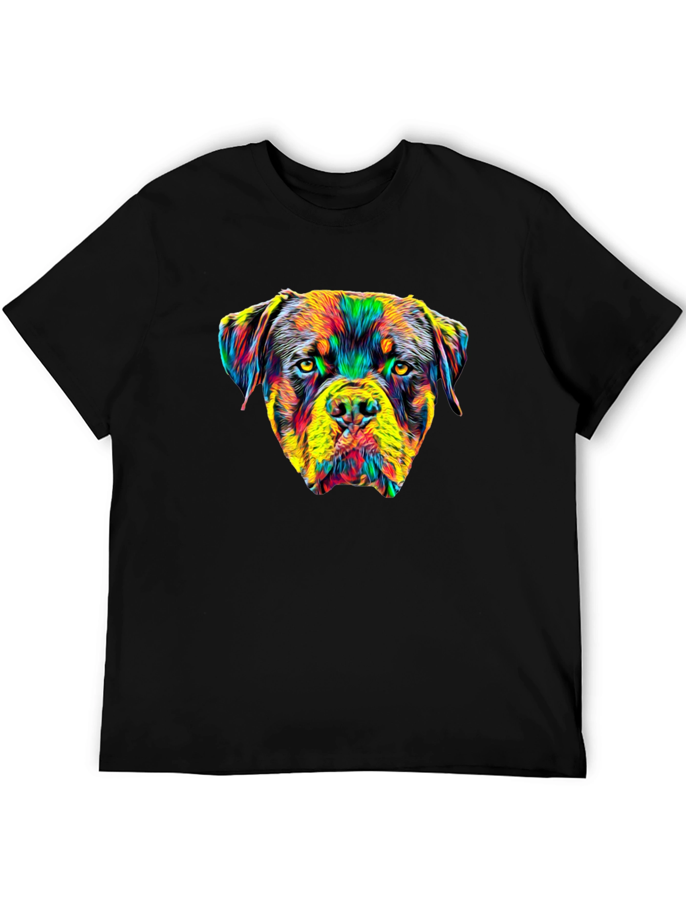 Rottweiler Dog Head Graphic Print Black T-Shirt