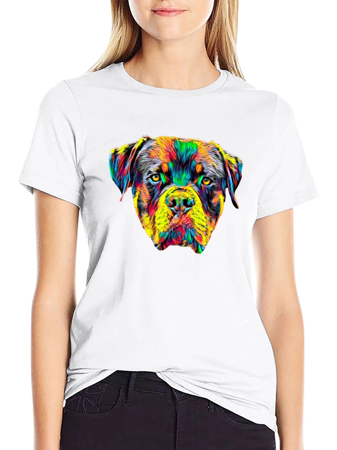 Rottweiler Dog Head Graphic Print Black T-Shirt