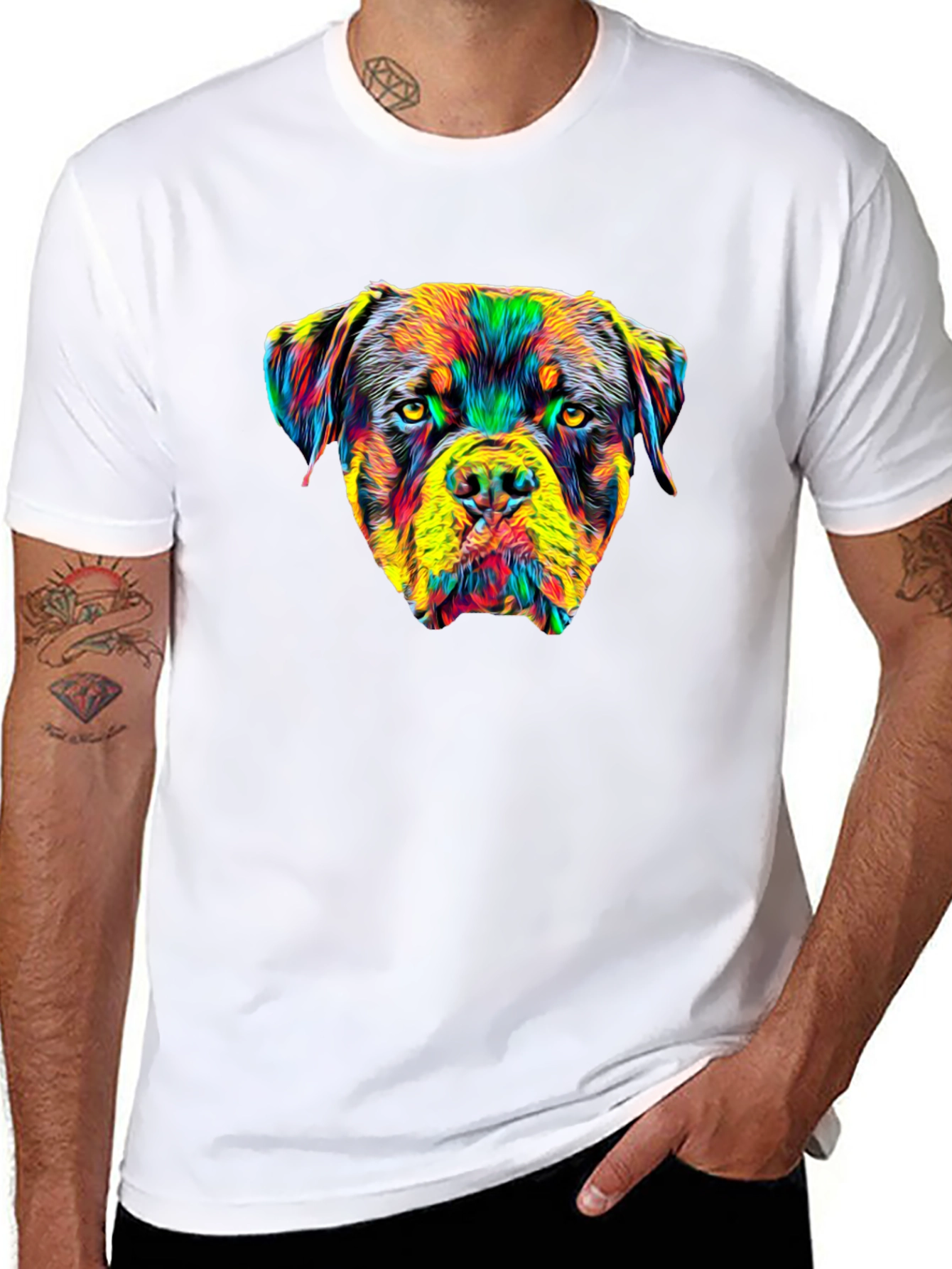 Rottweiler Dog Head Graphic Print Black T-Shirt