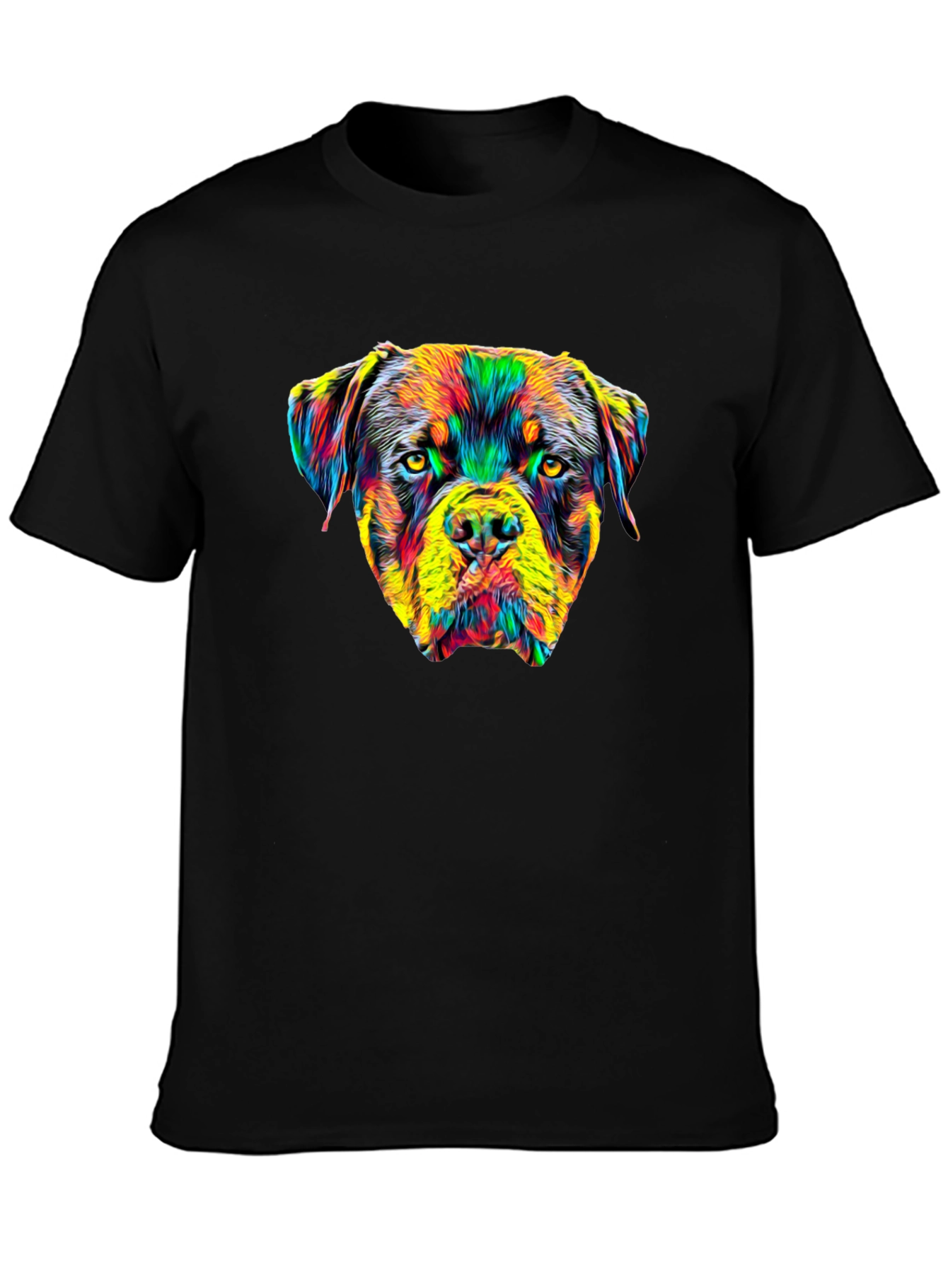 Rottweiler Dog Head Graphic Print Black T-Shirt