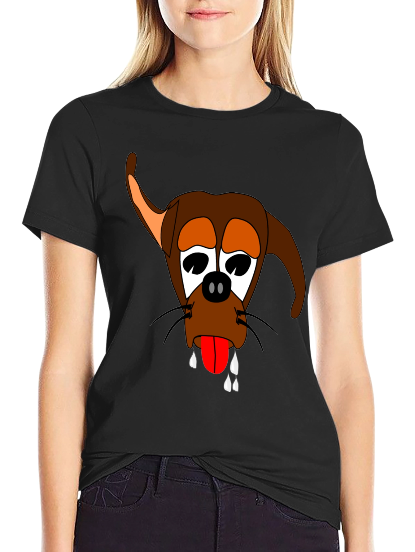 Funny Dog Cartoon Graphic Black T-Shirt