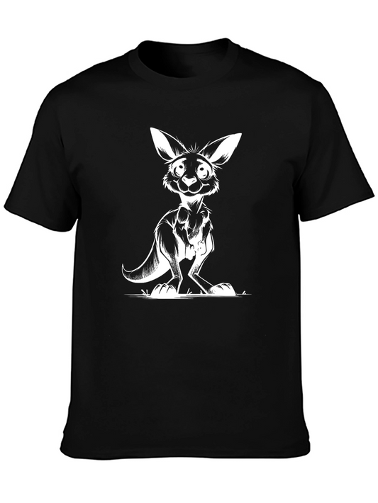 Funny Kangaroo Graphic Tee - Black Cotton T-Shirt