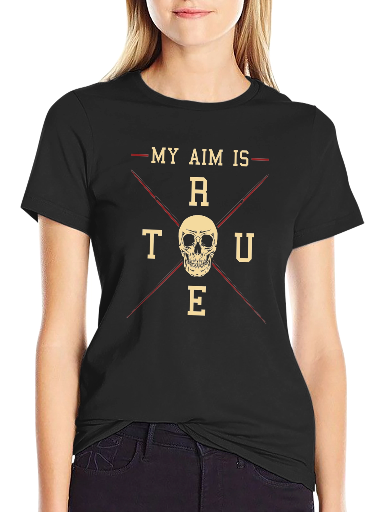 My Aim Is True Skull Graphic Black T-Shirt