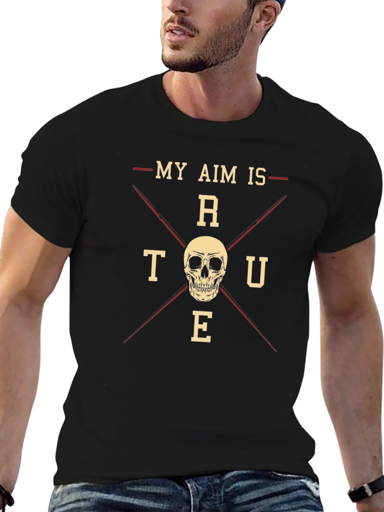 My Aim Is True Skull Graphic Black T-Shirt