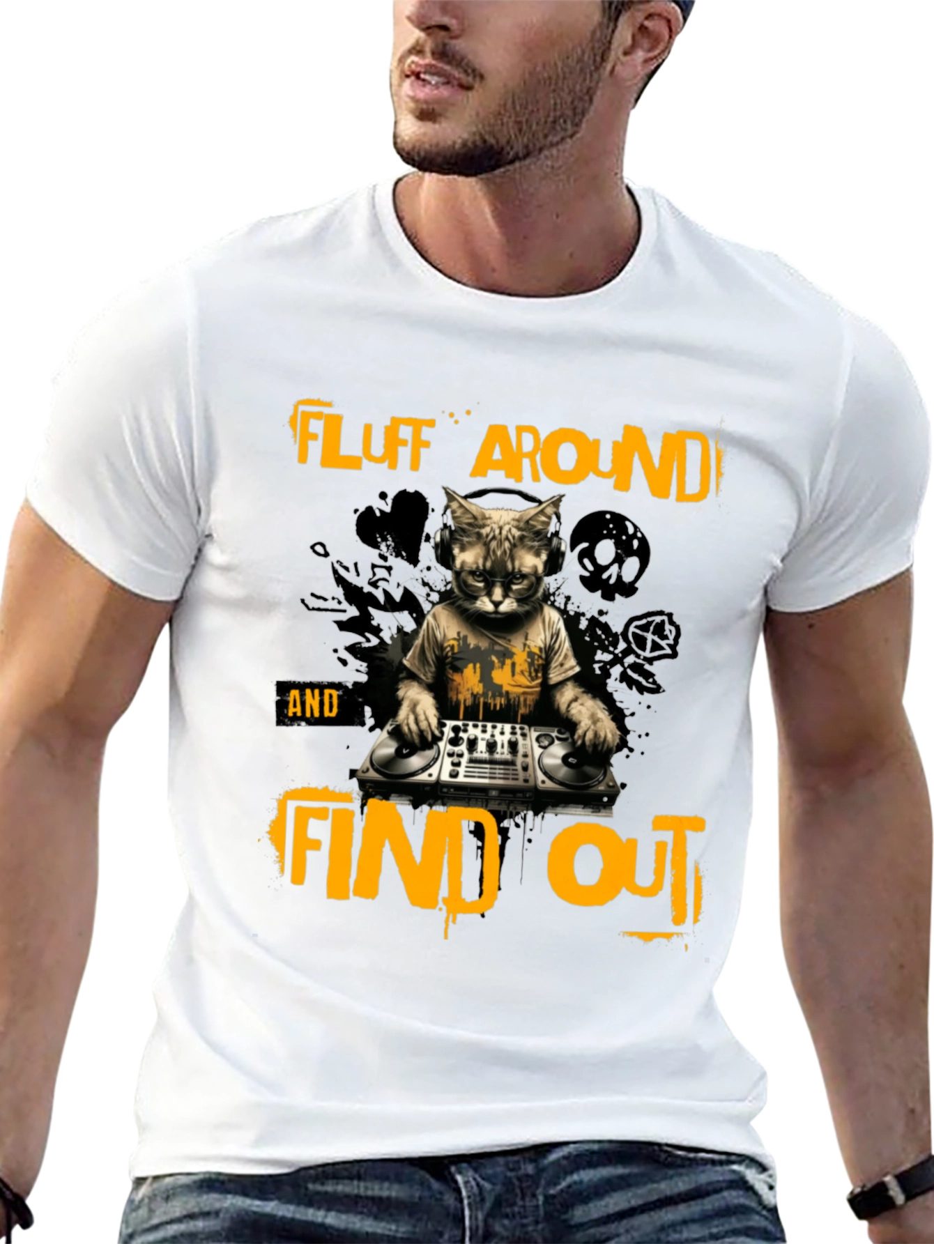 Fluff Around Find Out DJ Cat Graphic T-Shirt
