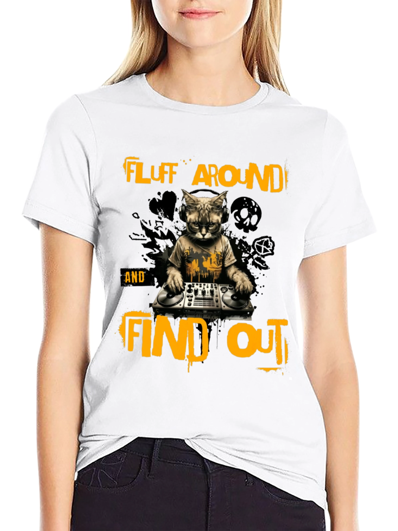 Fluff Around Find Out DJ Cat Graphic T-Shirt