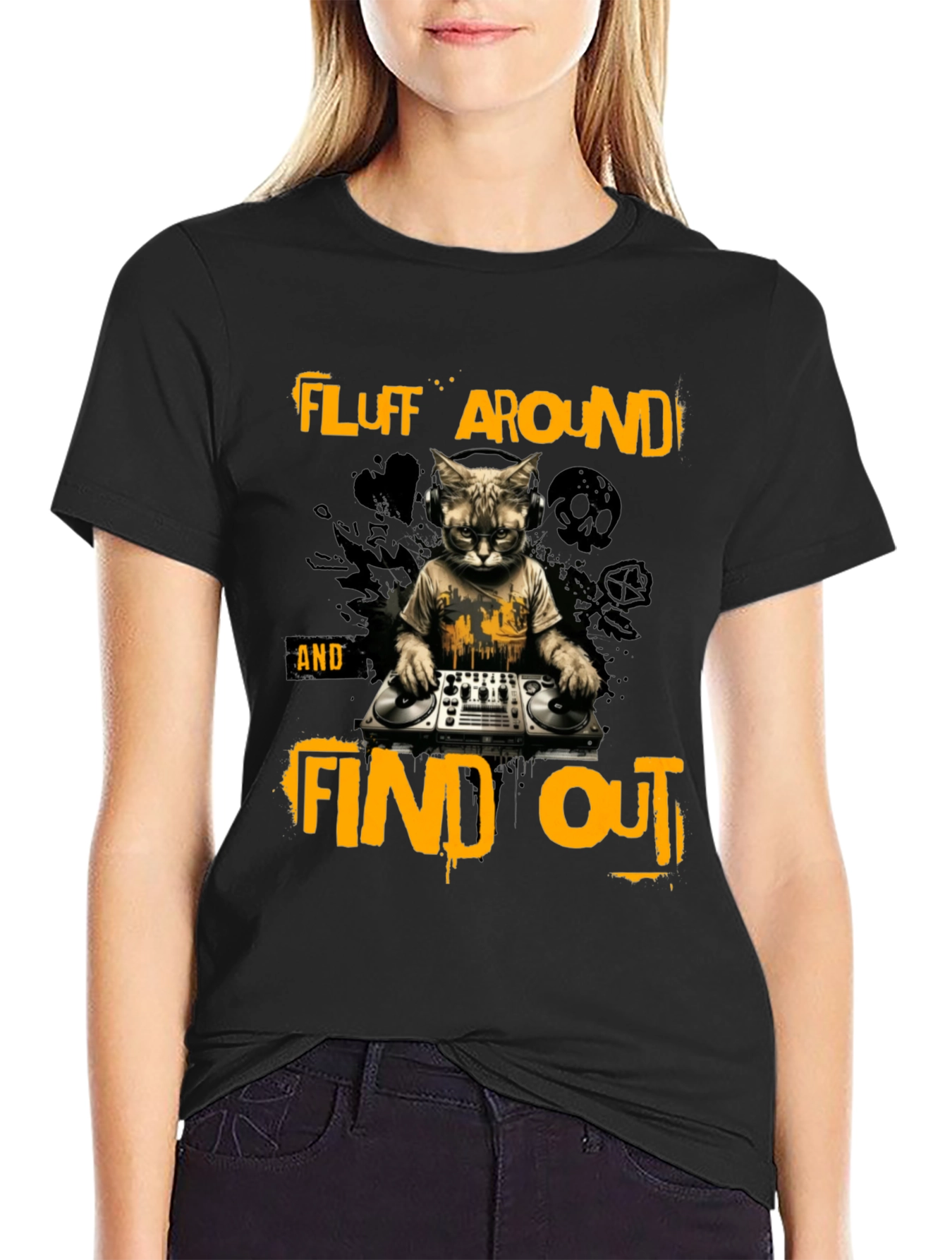 Fluff Around Find Out DJ Cat Graphic T-Shirt