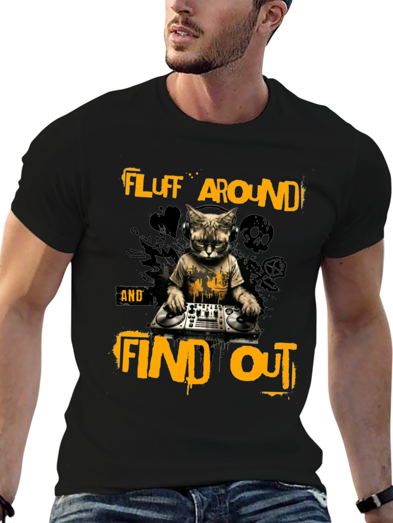 Fluff Around Find Out DJ Cat Graphic T-Shirt