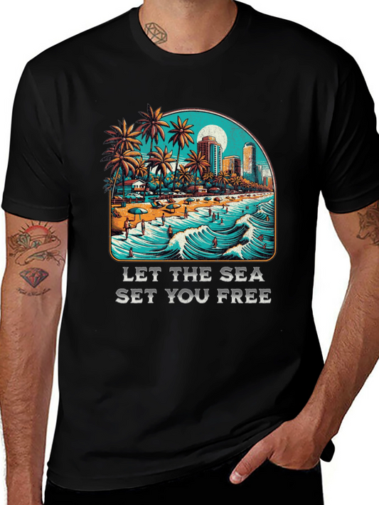 Let the Sea Set You Free Black Graphic Tee