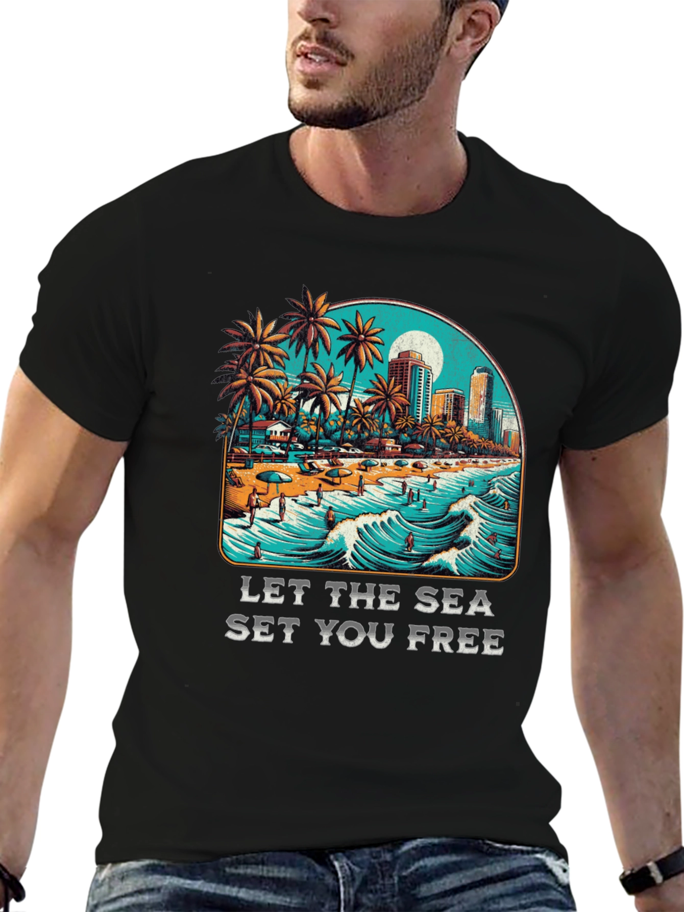 Let the Sea Set You Free Black Graphic Tee