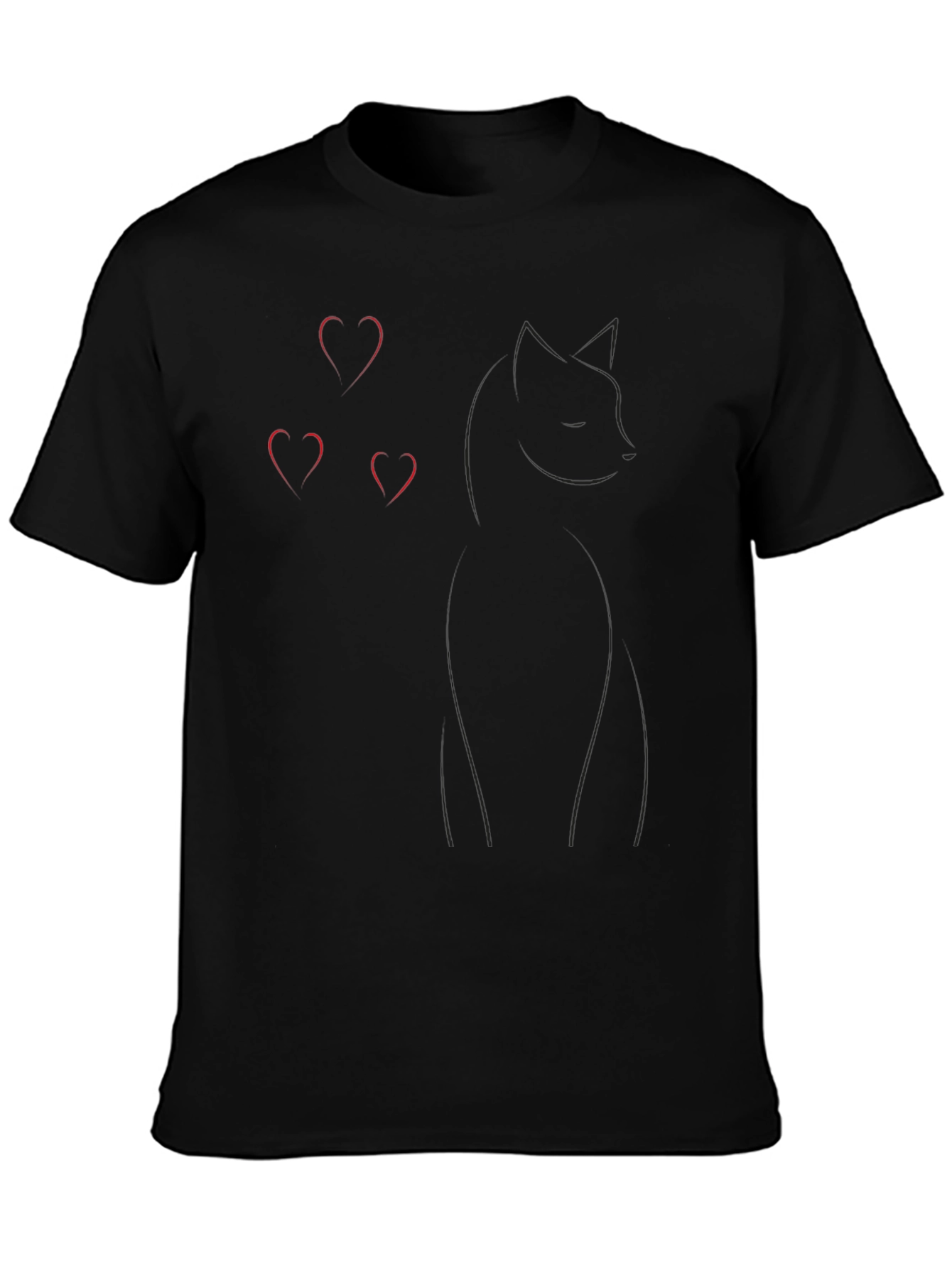Black Cat Heart T-Shirt Casual Cotton Tee