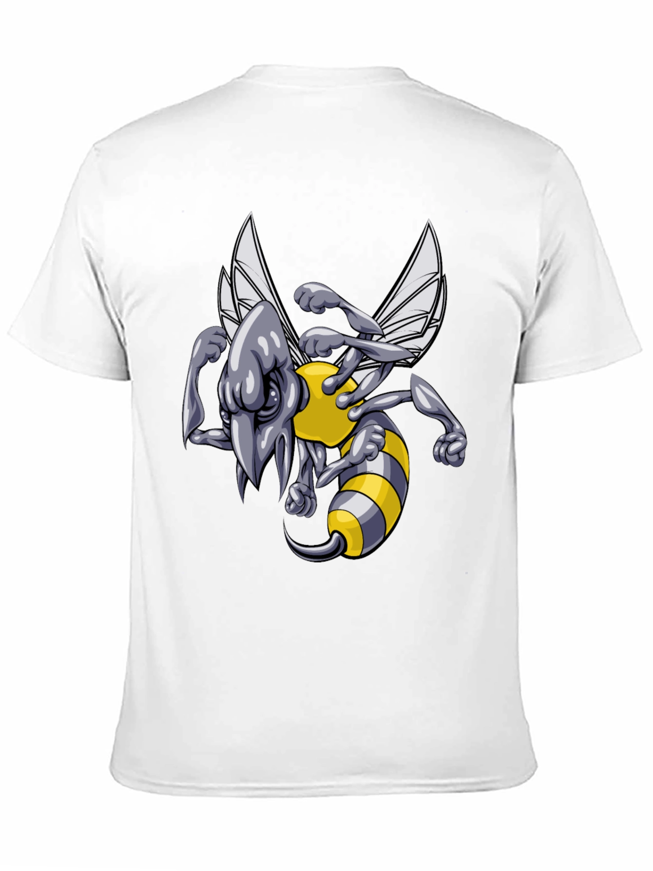 Mens Black T-Shirt with Angry Bee Cartoon Graphic