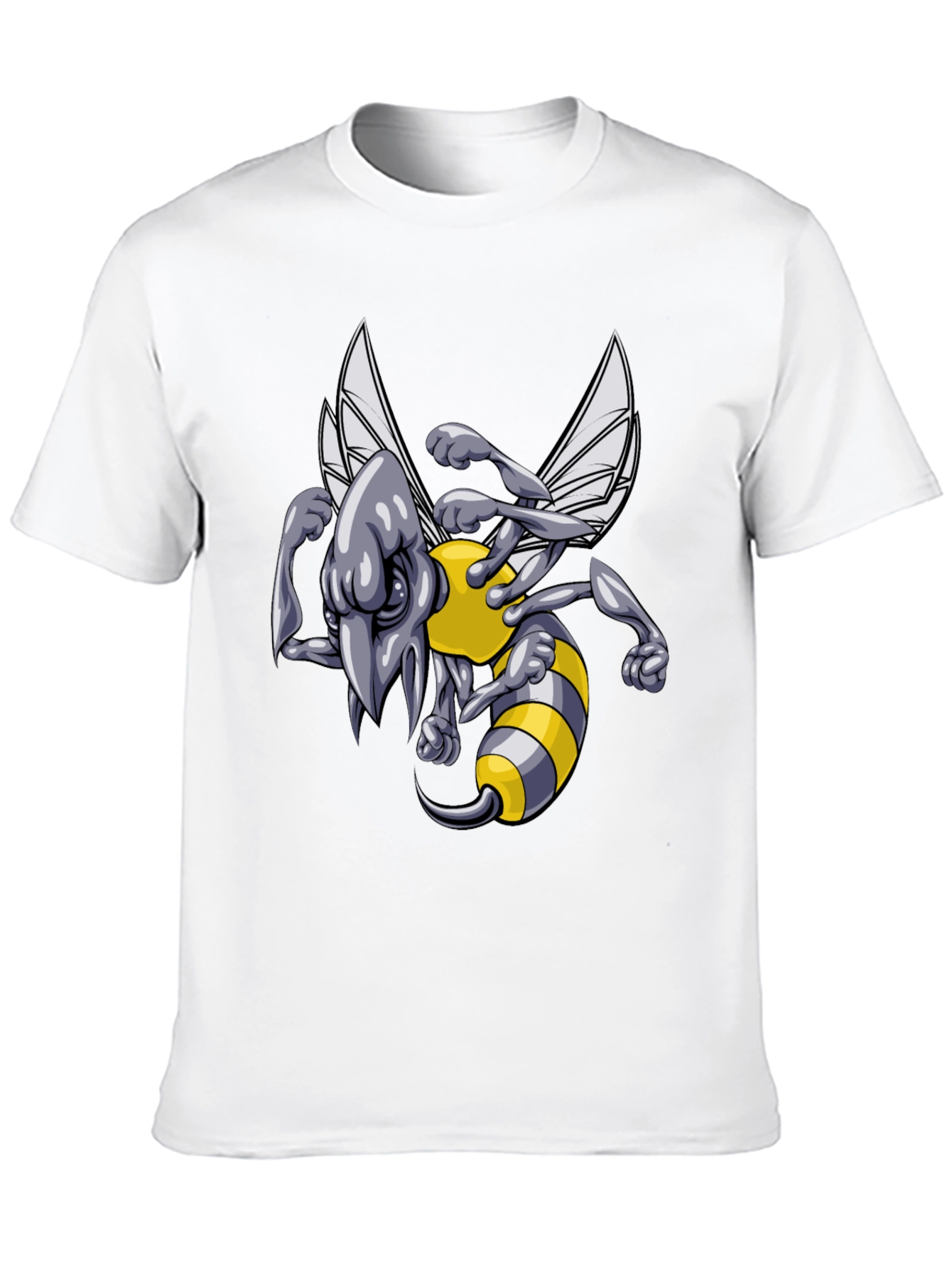 Mens Black T-Shirt with Angry Bee Cartoon Graphic