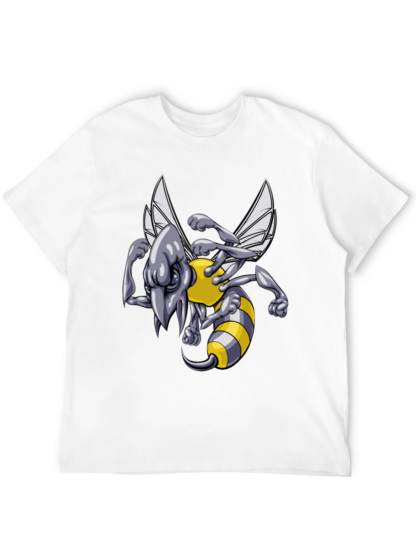Mens Black T-Shirt with Angry Bee Cartoon Graphic