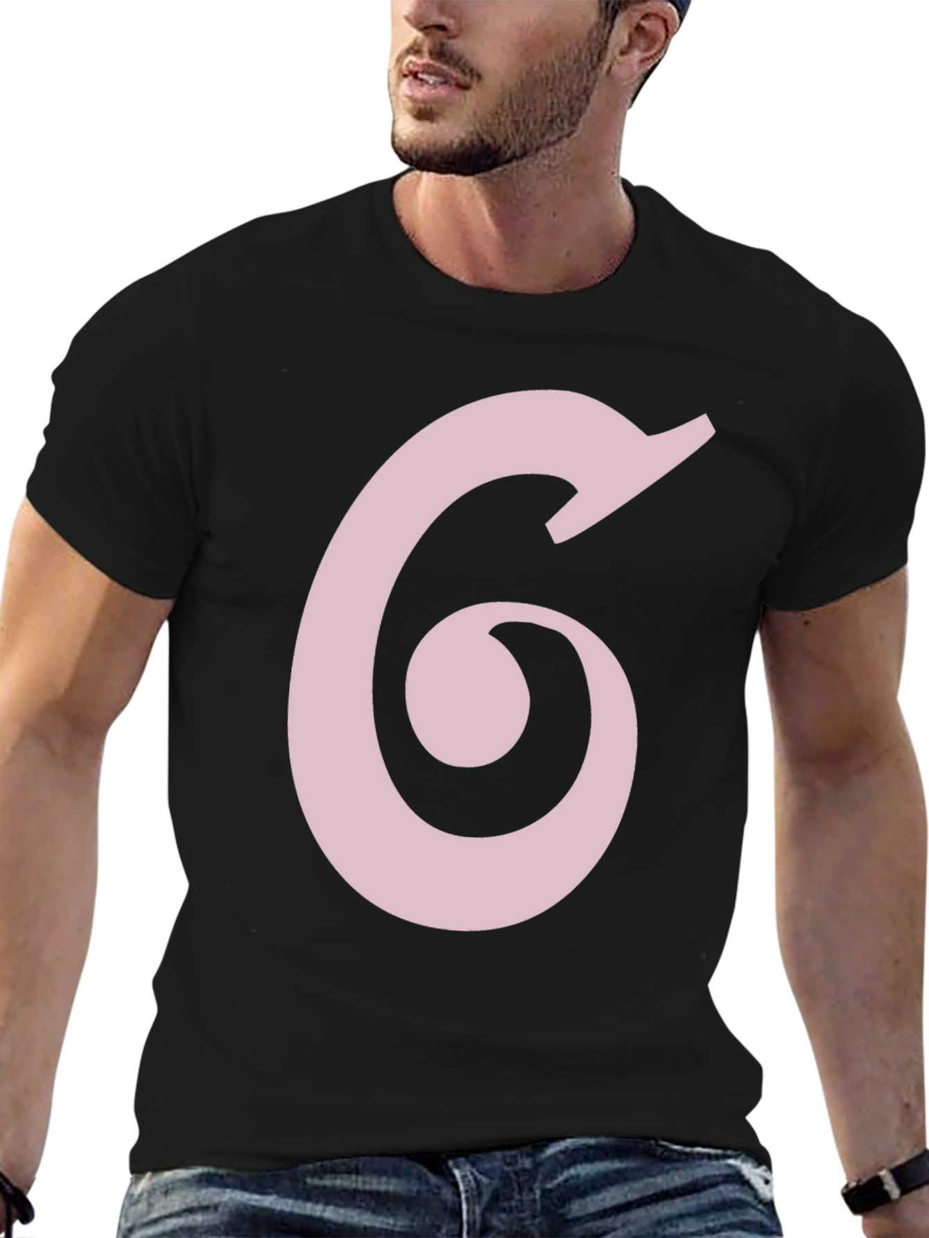 Black T-Shirt with Pink Number 6 Design
