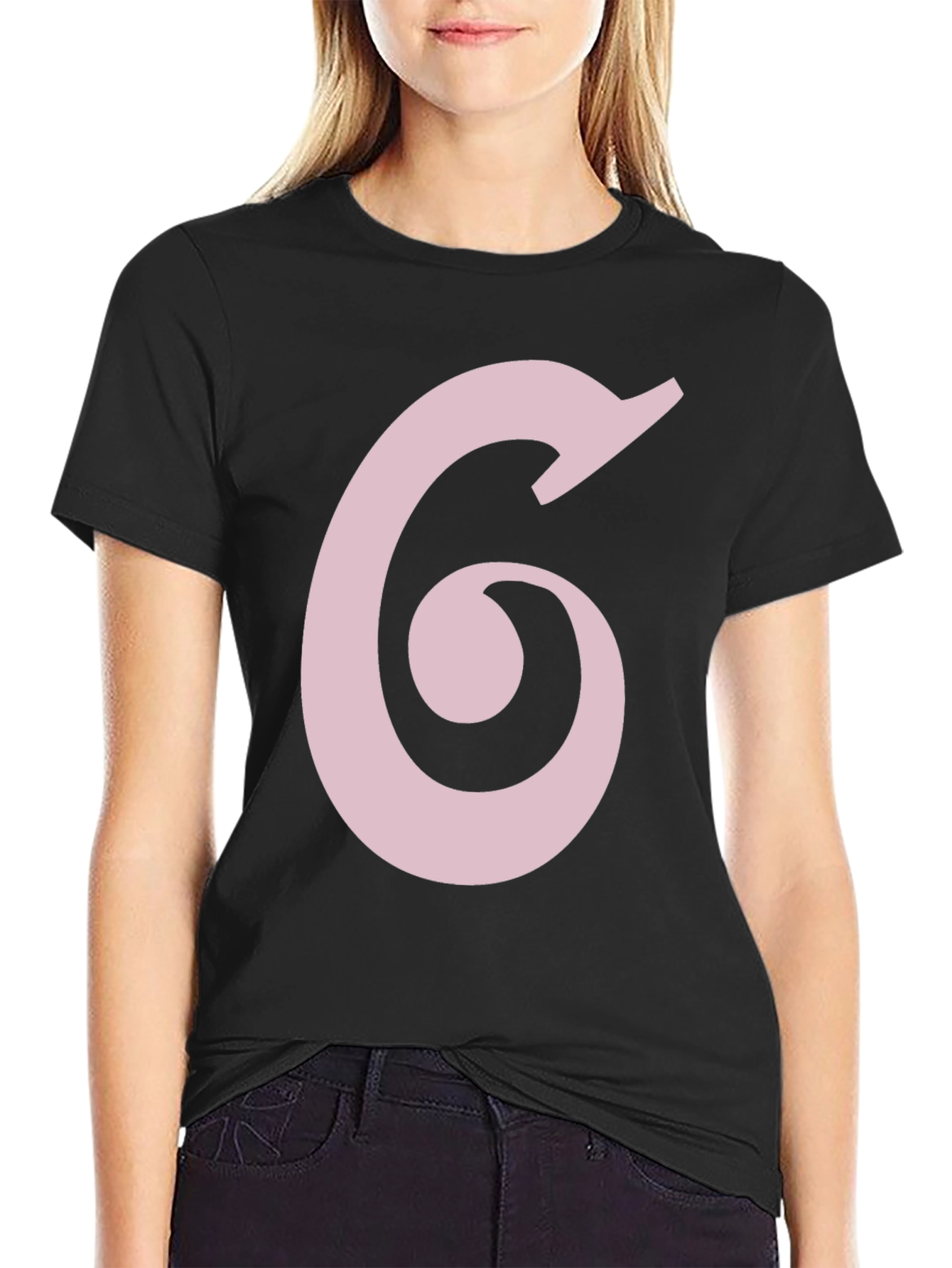 Black T-Shirt with Pink Number 6 Design
