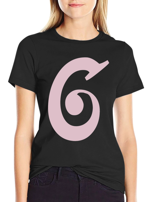 Black T-Shirt with Pink Number 6 Design