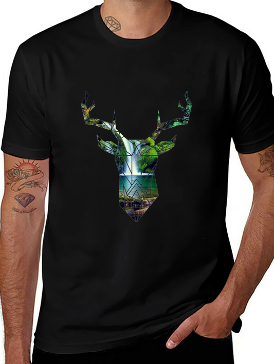 Deer Silhouette Waterfall Graphic Tee - Nature Lovers Shirt