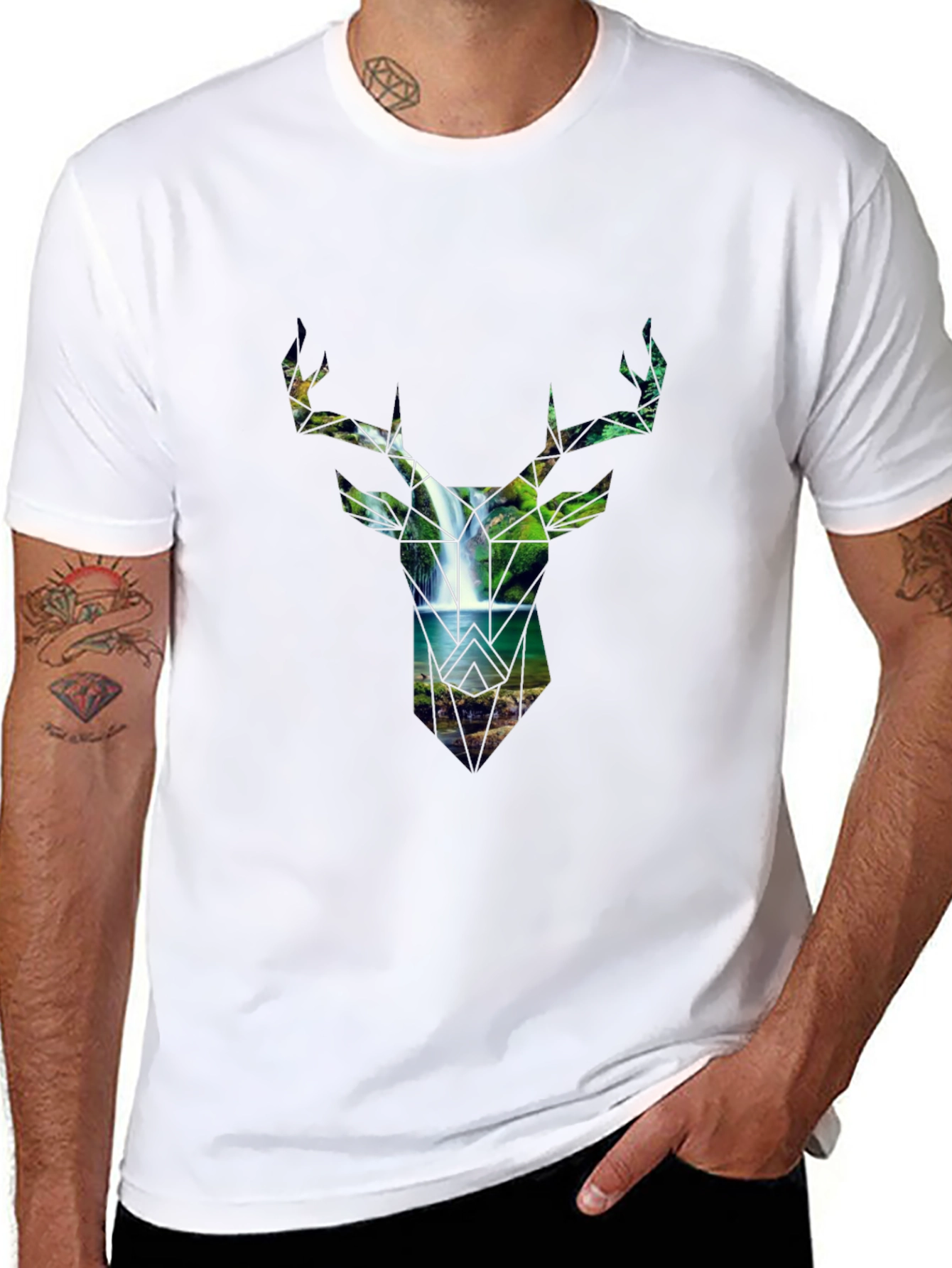 Deer Silhouette Waterfall Graphic Tee - Nature Lovers Shirt