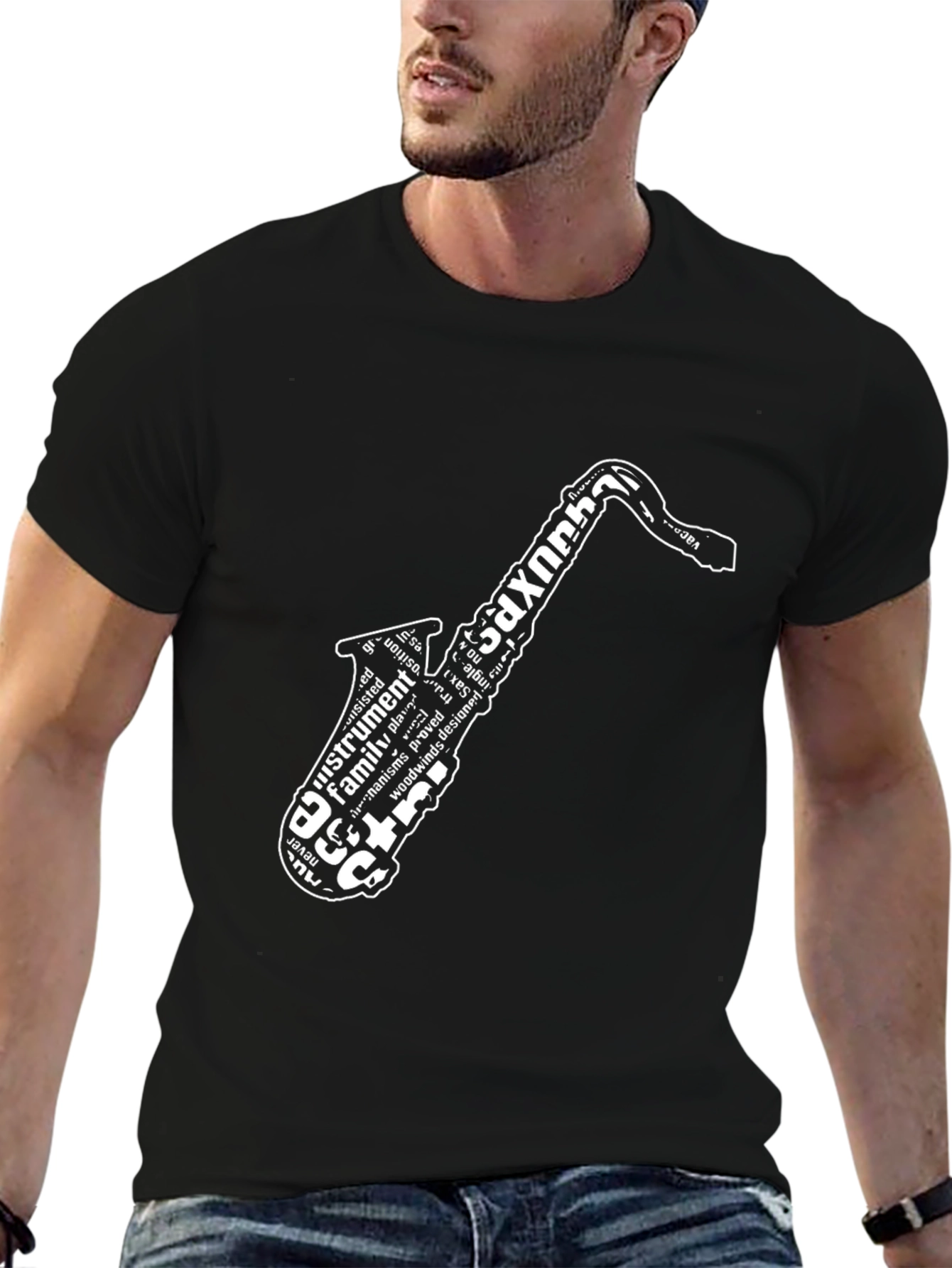 Saxophone Word Art Black T-Shirt
