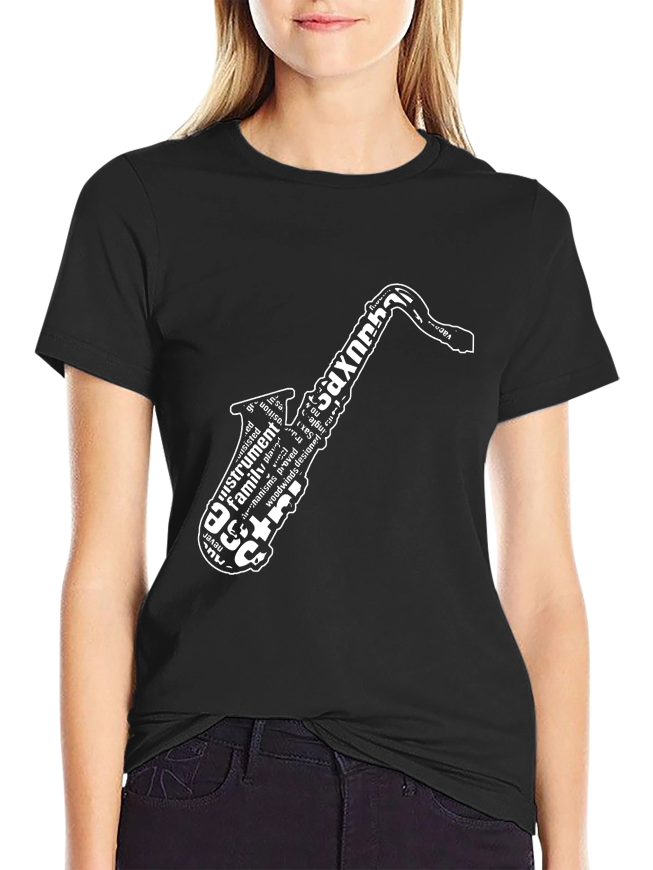 Saxophone Word Art Black T-Shirt