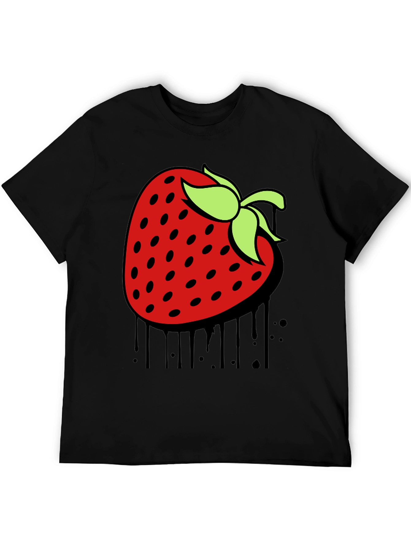 Strawberry Drip Graphic Tee - Unique Black T-Shirt