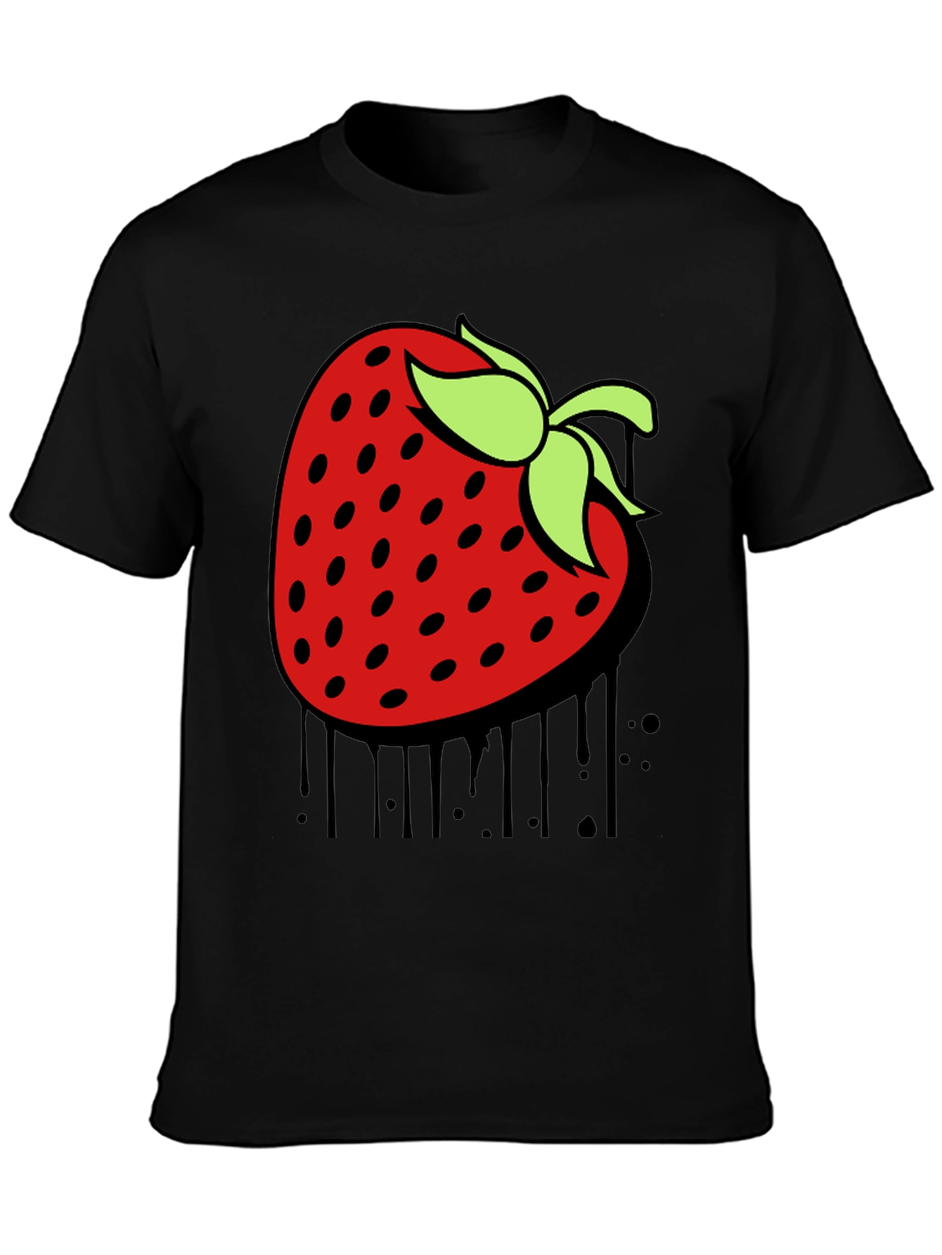 Strawberry Drip Graphic Tee - Unique Black T-Shirt